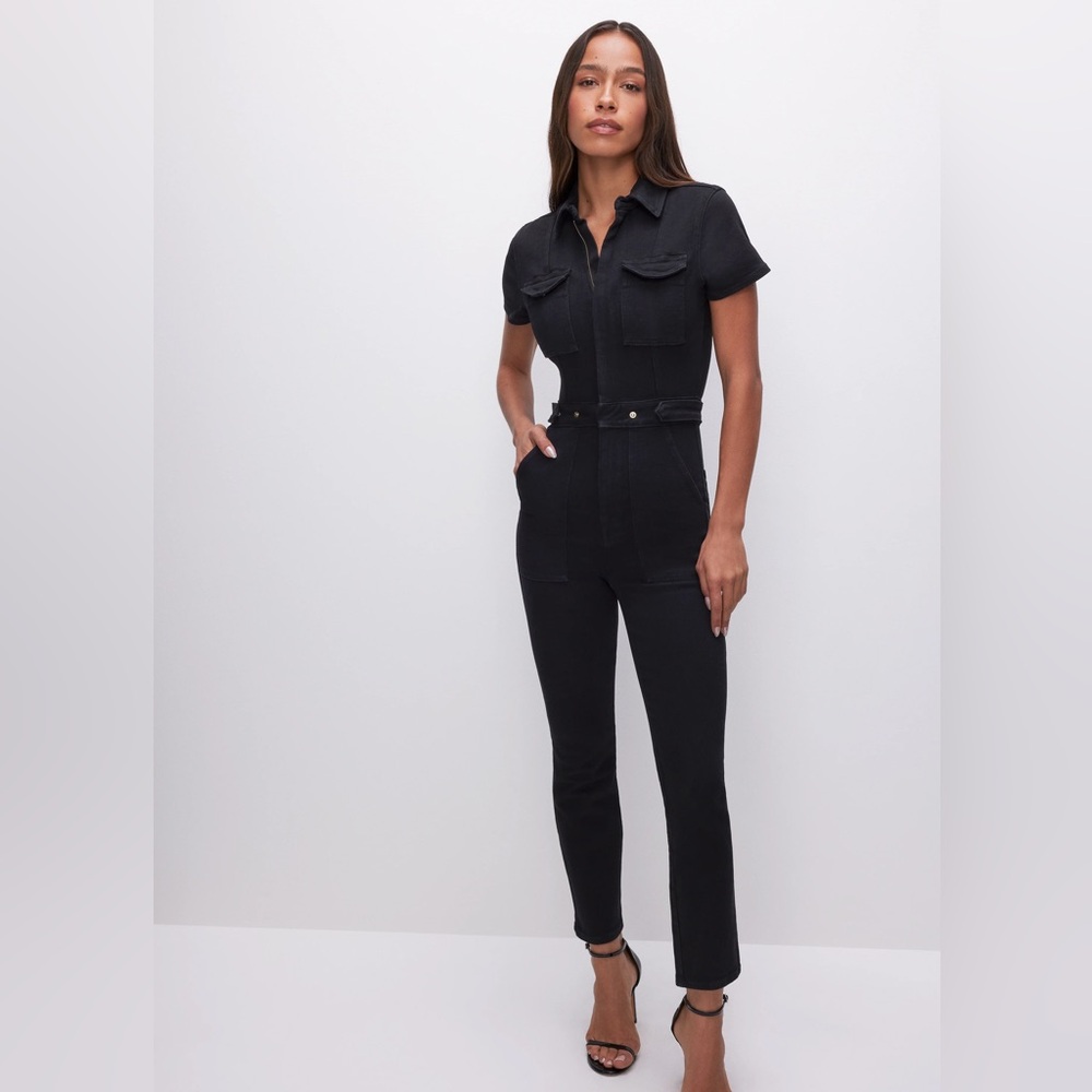Good American Fit For Success Denim Jumpsuit Black Large NWT